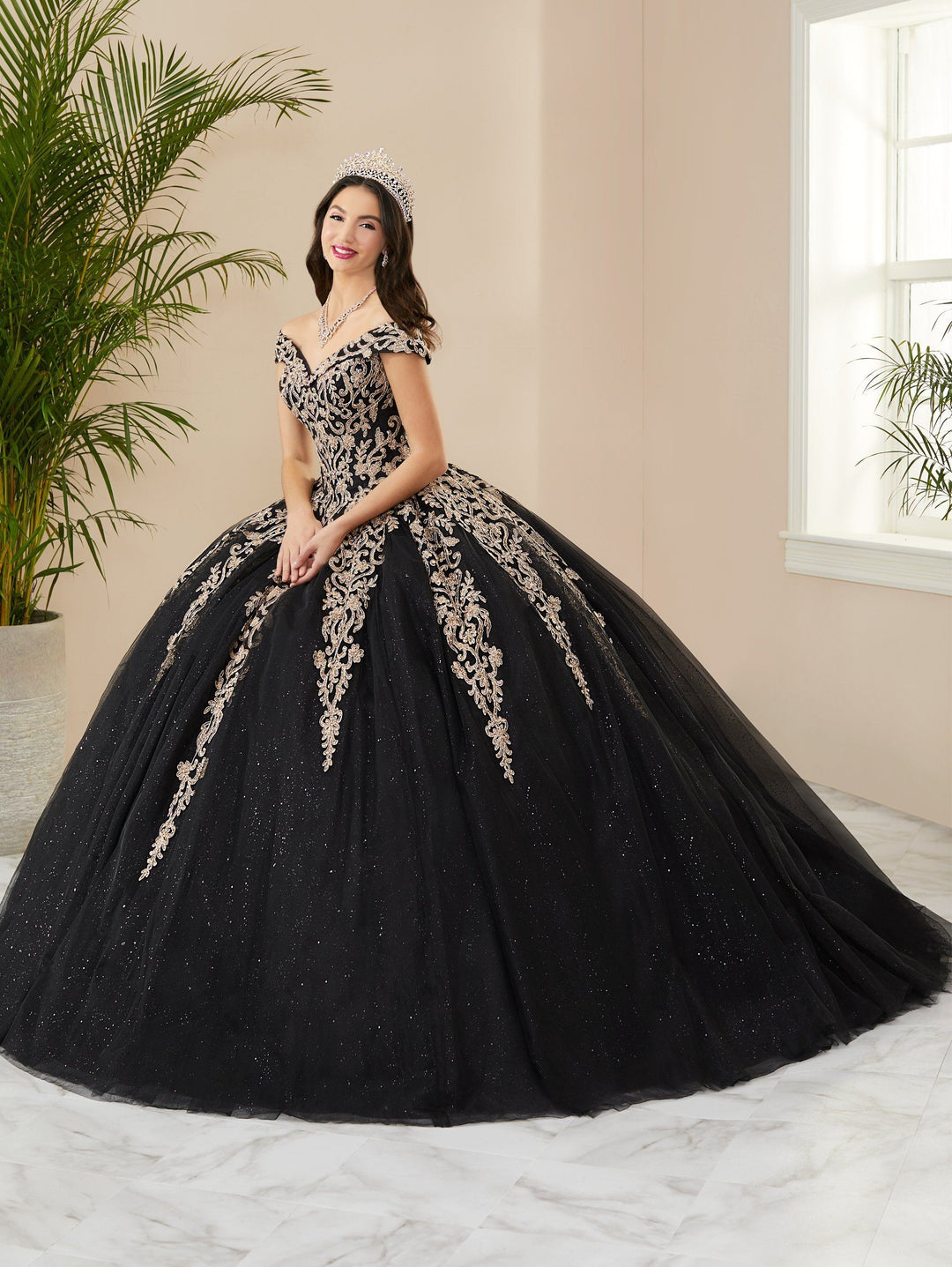 Applique Off Shoulder Quinceanera Dress by Fiesta Gowns 56400