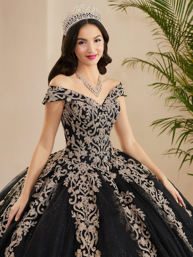Applique Off Shoulder Quinceanera Dress by Fiesta Gowns 56400 (Size 28 - 30)