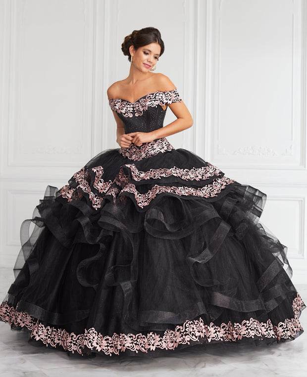 Applique Off Shoulder Tiered Quinceanera Dress by LA Glitter 24062-Quinceanera Dresses-ABC Fashion