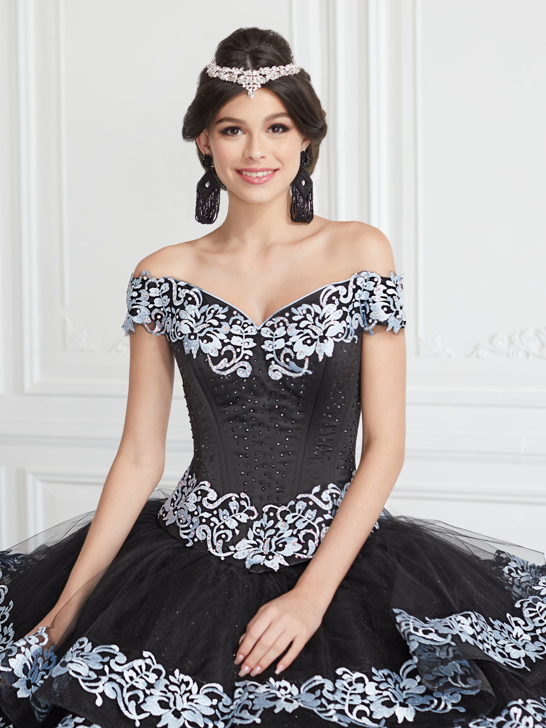 Applique Off Shoulder Tiered Quinceanera Dress by LA Glitter 24062-Quinceanera Dresses-ABC Fashion