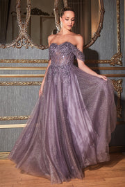 Applique Off Shoulder Tulle Gown by Ladivine CD0198