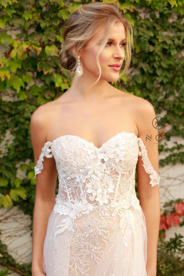 Applique Off Shoulder Tulle Gown by Nox Anabel E441