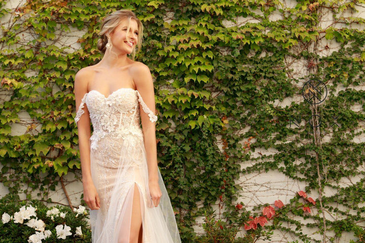 Applique Off Shoulder Tulle Gown by Nox Anabel E441