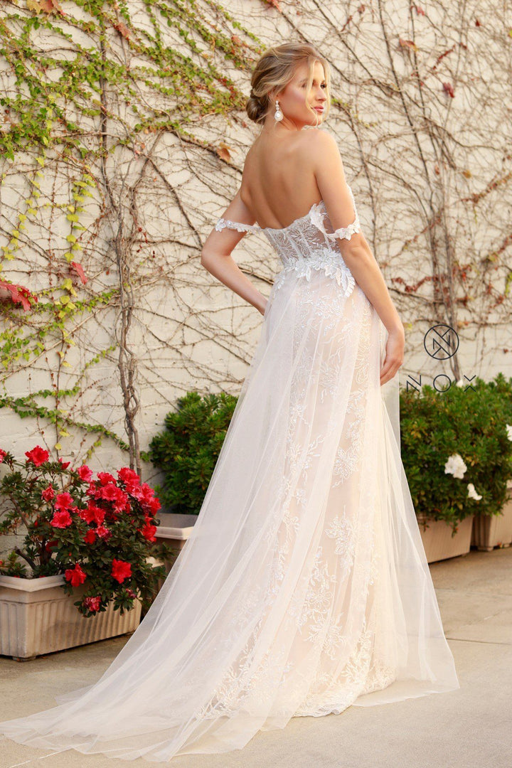 Applique Off Shoulder Tulle Gown by Nox Anabel E441