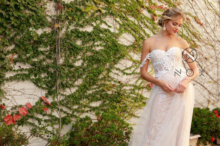 Applique Off Shoulder Tulle Gown by Nox Anabel E441