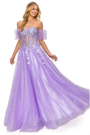 Applique Puff Sleeve Gown by Cinderella Couture 8042J