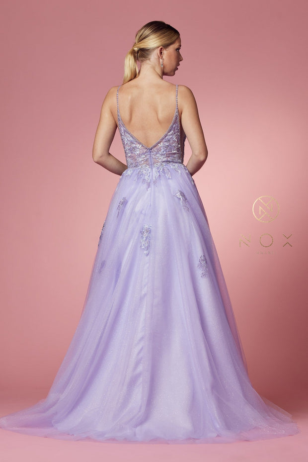 Applique Sheer Sleeveless Gown by Nox Anabel T1012