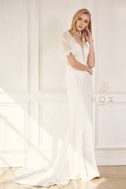 Applique Short Sleeve Wedding Gown by Nox Anabel JE927