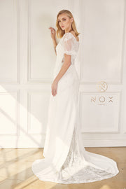 Applique Short Sleeve Wedding Gown by Nox Anabel JE927