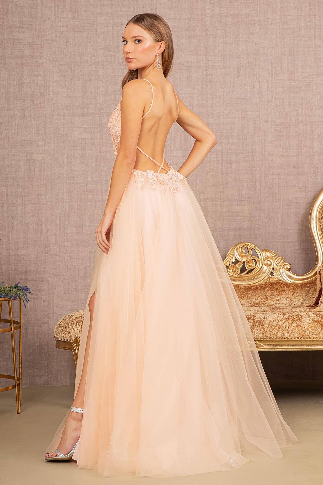 Applique Sleeveless A-line Gown by Elizabeth K GL3152 2XL / Red