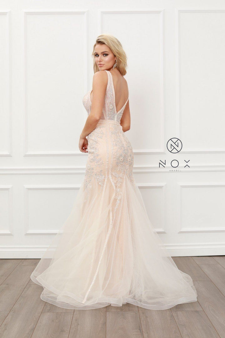 Applique Sleeveless Mermaid Gown by Nox Anabel E431