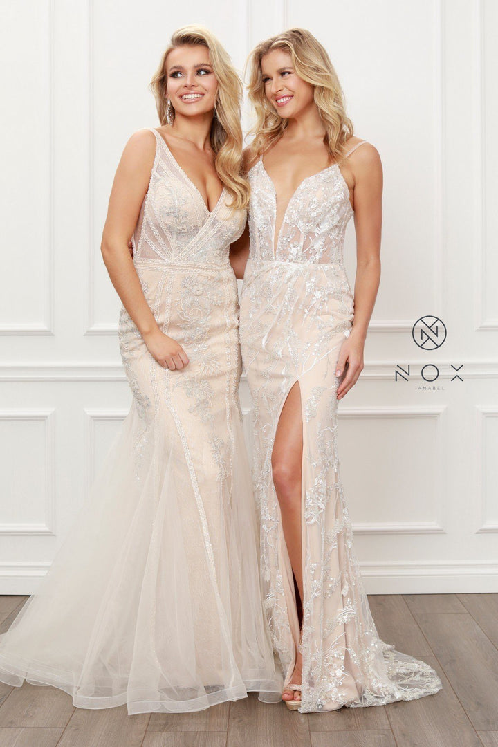 Applique Sleeveless Mermaid Gown by Nox Anabel E431