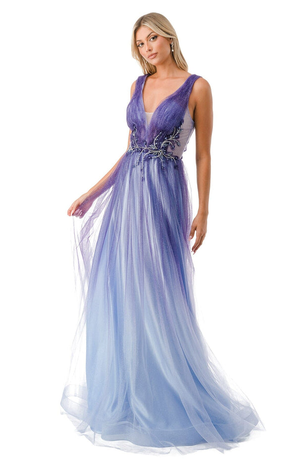 Applique Sleeveless Ombre Gown by Coya L2776B