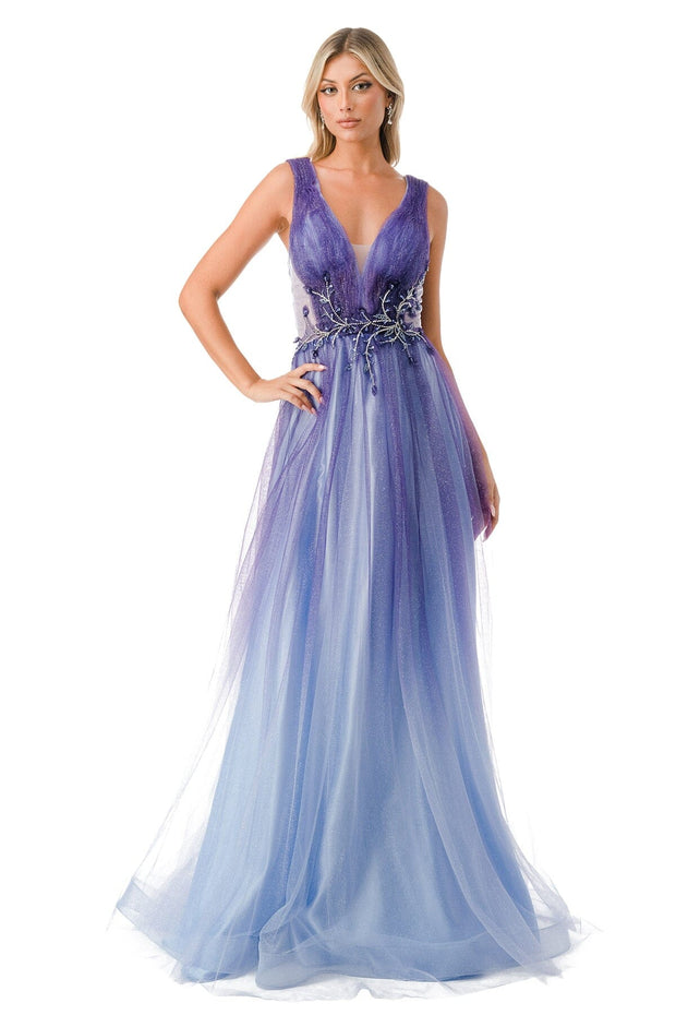 Applique Sleeveless Ombre Gown by Coya L2776B