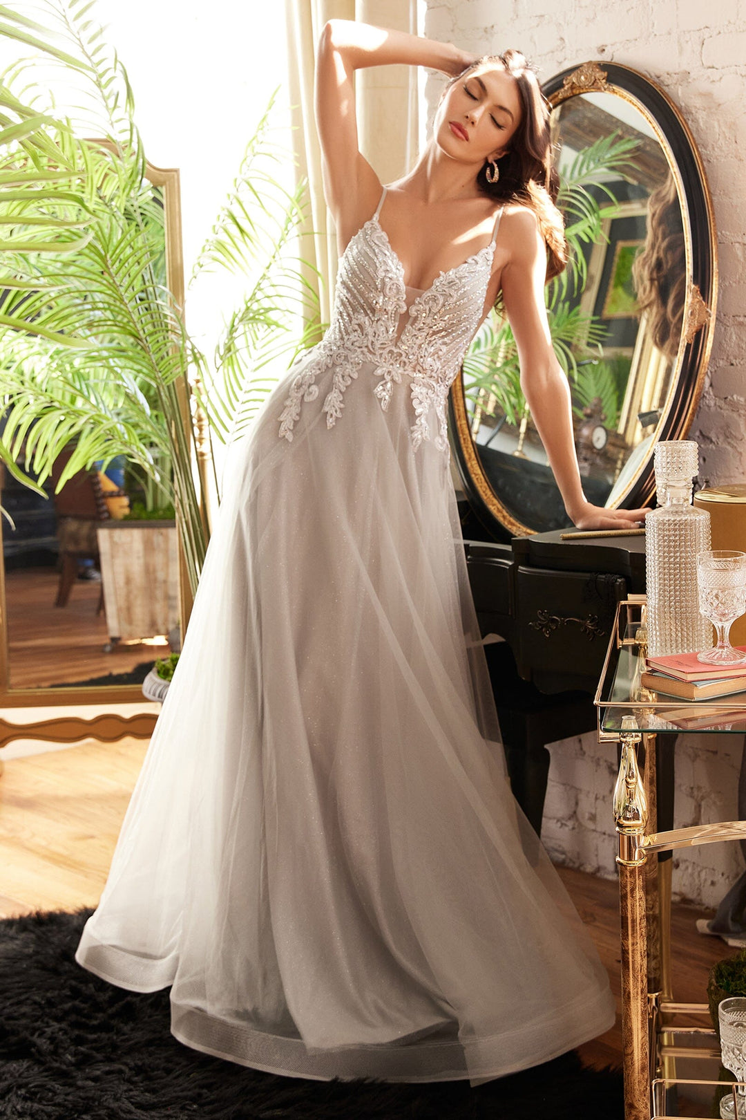 Applique Sleeveless Tulle Gown by Ladivine CD874