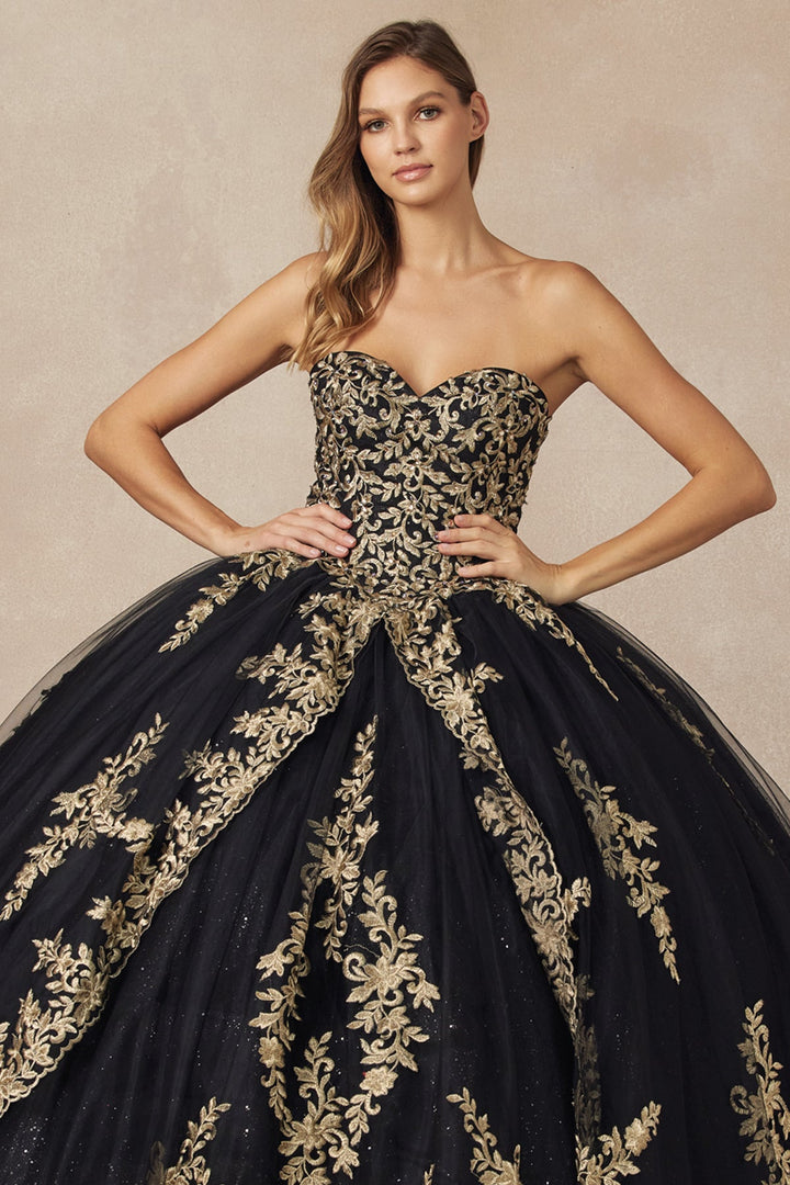 Applique Strapless Ball Gown by Juliet 1439
