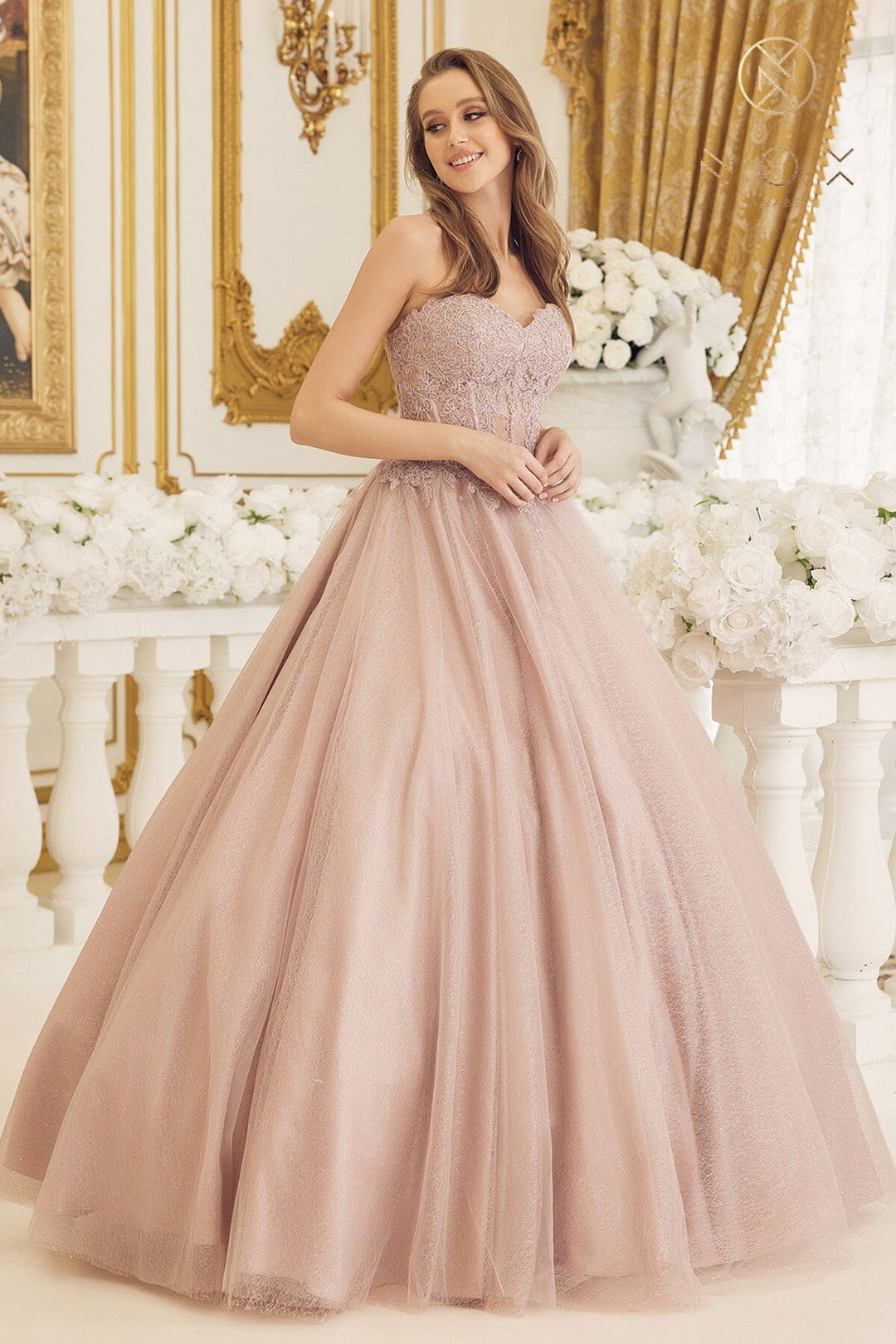Applique Strapless Ball Gown by Nox Anabel CU1102