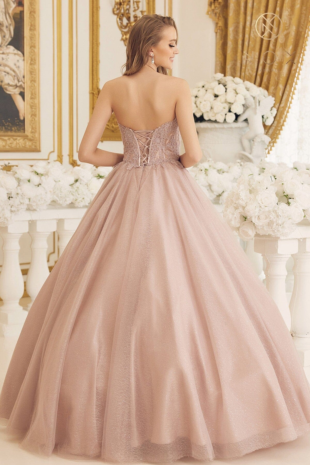 Applique Strapless Ball Gown by Nox Anabel CU1102