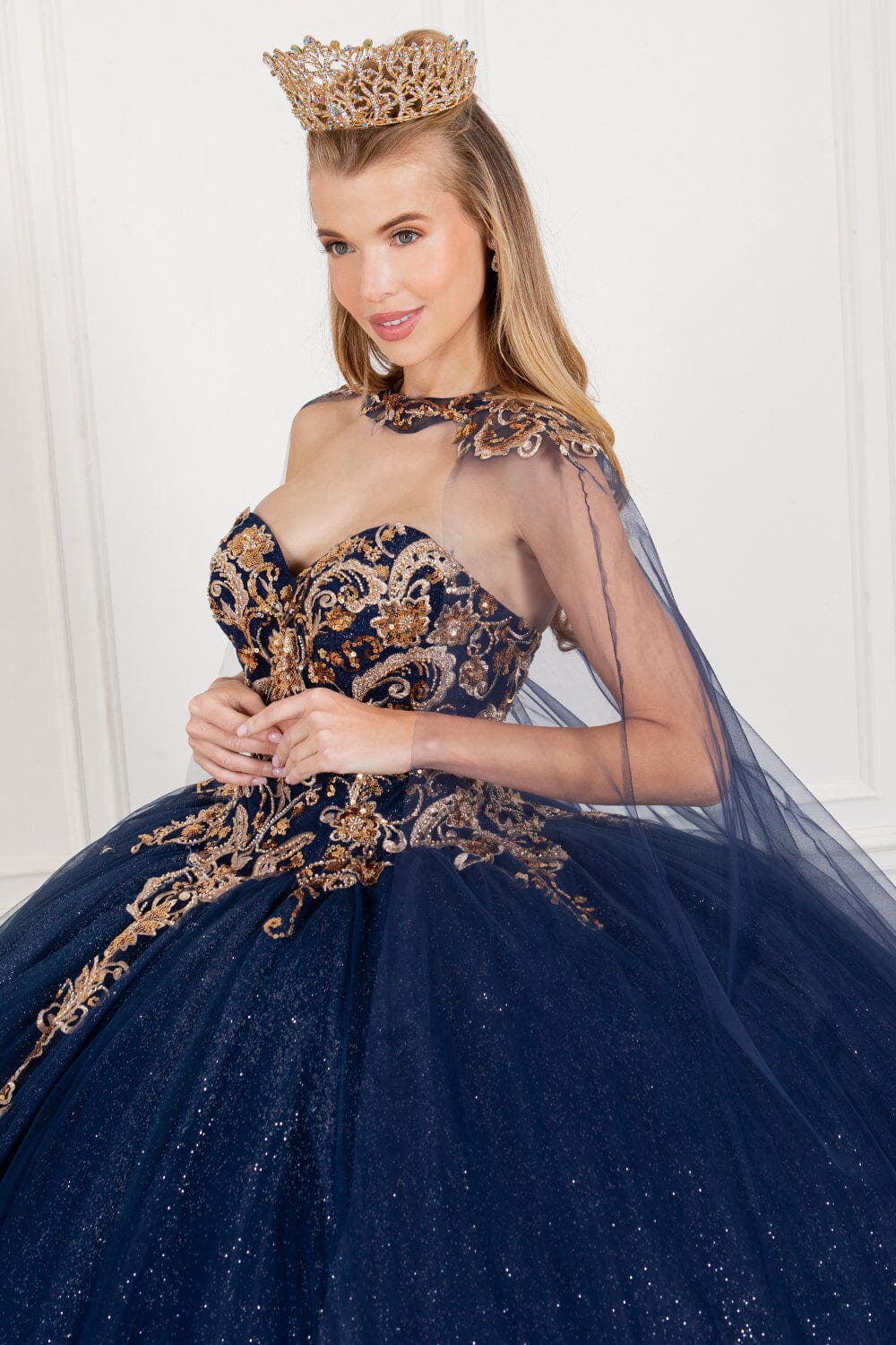 Applique Strapless Cape Ball Gown by Cinderella Couture 8063J