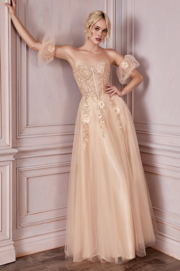 Applique Strapless Gown by Cinderella Divine CD0191