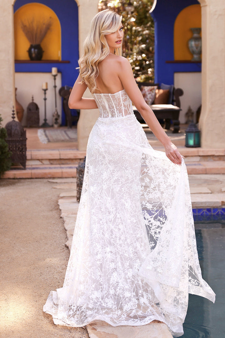 Applique Strapless Overskirt Gown by Cinderella Divine CB046W - Outlet