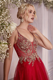Applique Tulle Gown by Cinderella Divine CD0195