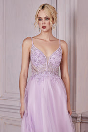Applique Tulle Gown by Cinderella Divine CD0195