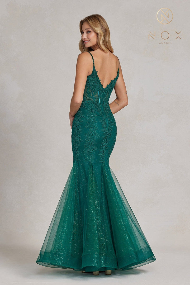 Applique V-Neck Mermaid Gown by Nox Anabel P1170