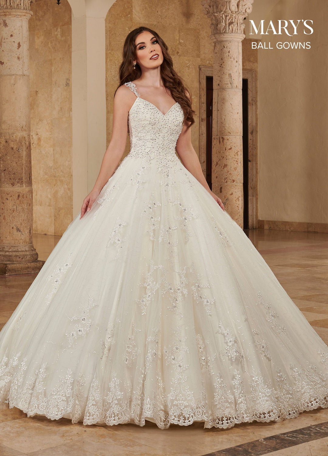 Applique V-Neck Wedding Ball Gown by Mary's Bridal MB6084