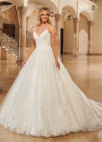 Applique V-Neck Wedding Dress by Mary's Bridal MB4120