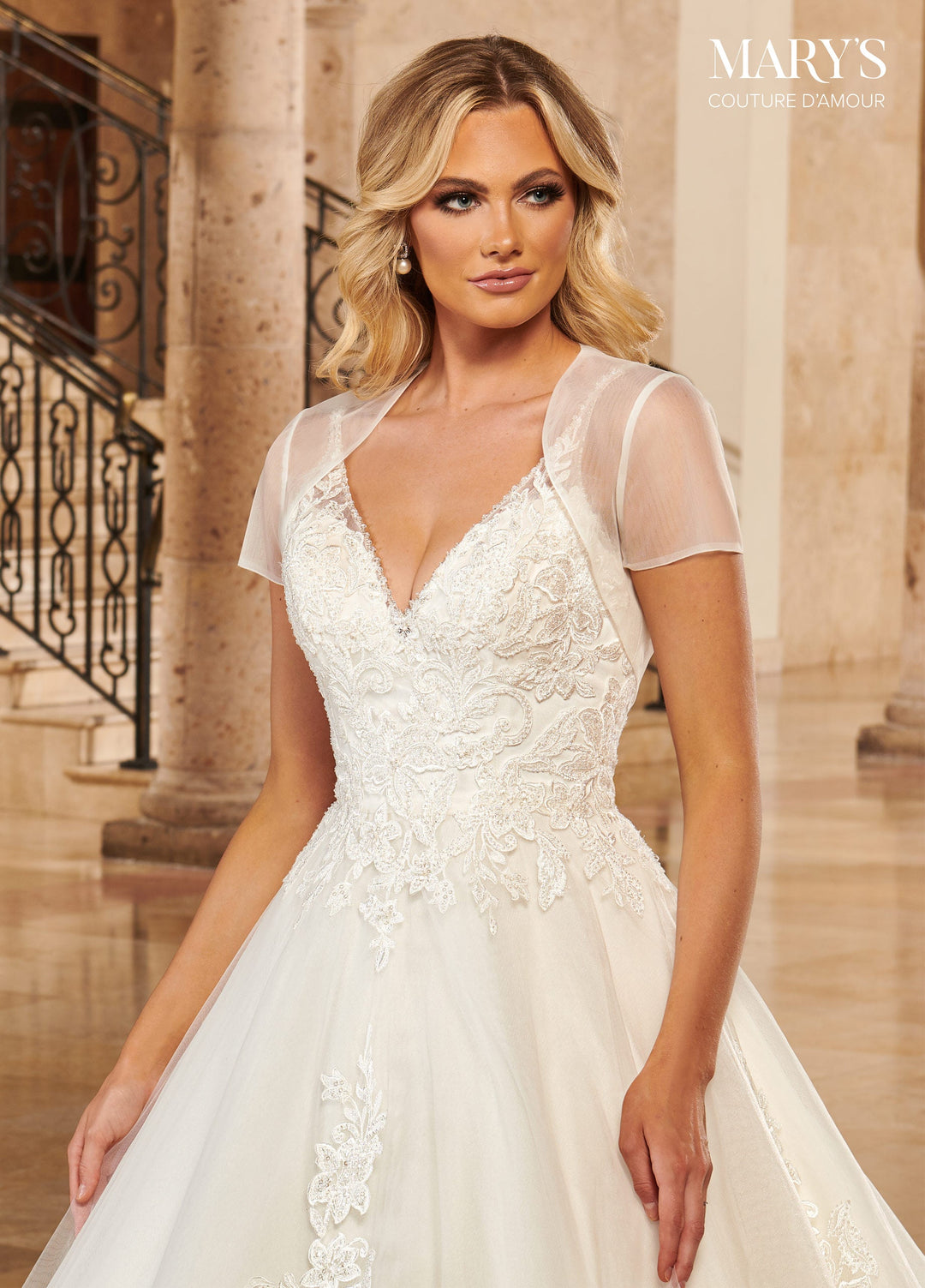 Applique V-Neck Wedding Dress by Mary's Bridal MB4120