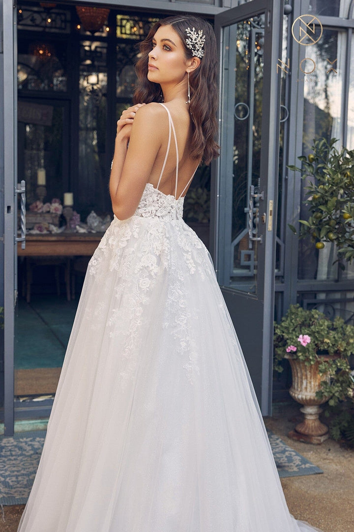 Applique V-Neck Wedding Dress by Nox Anabel JE933