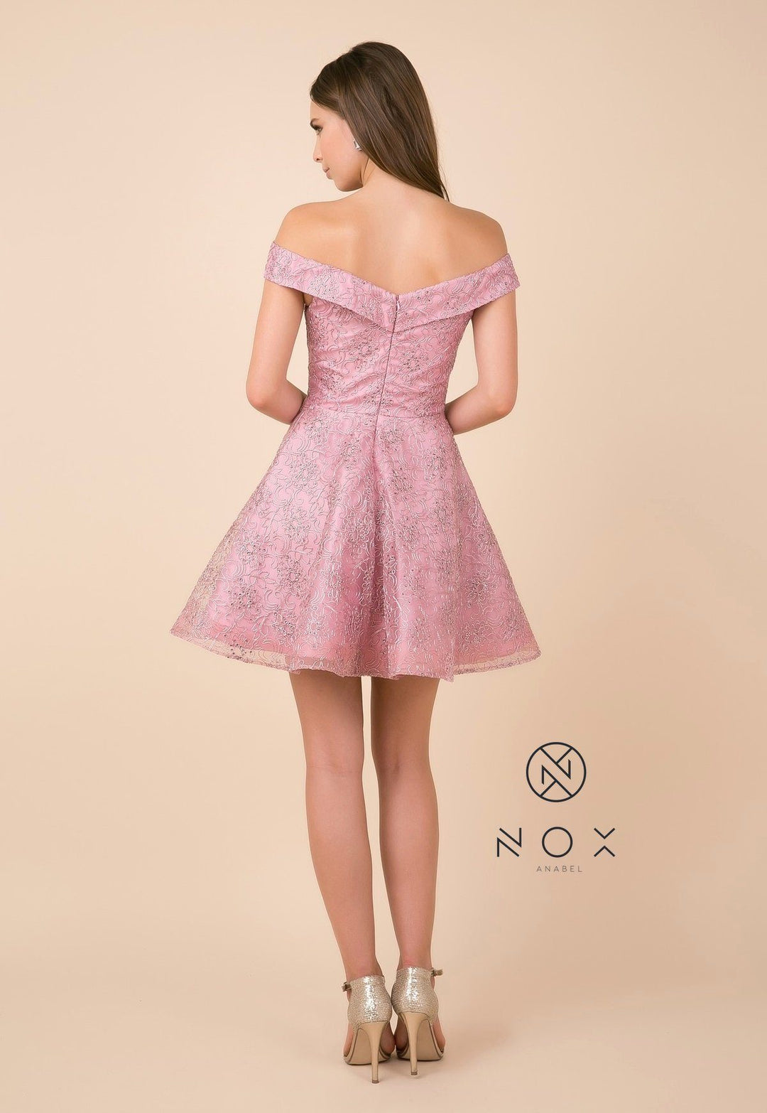 Appliqued Short Off Shoulder A-line Dress by Nox Anabel A676-Short Cocktail Dresses-ABC Fashion