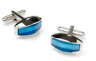 Aqua Blue Cat Eye Silver Cufflinks-Men's Cufflinks-ABC Fashion