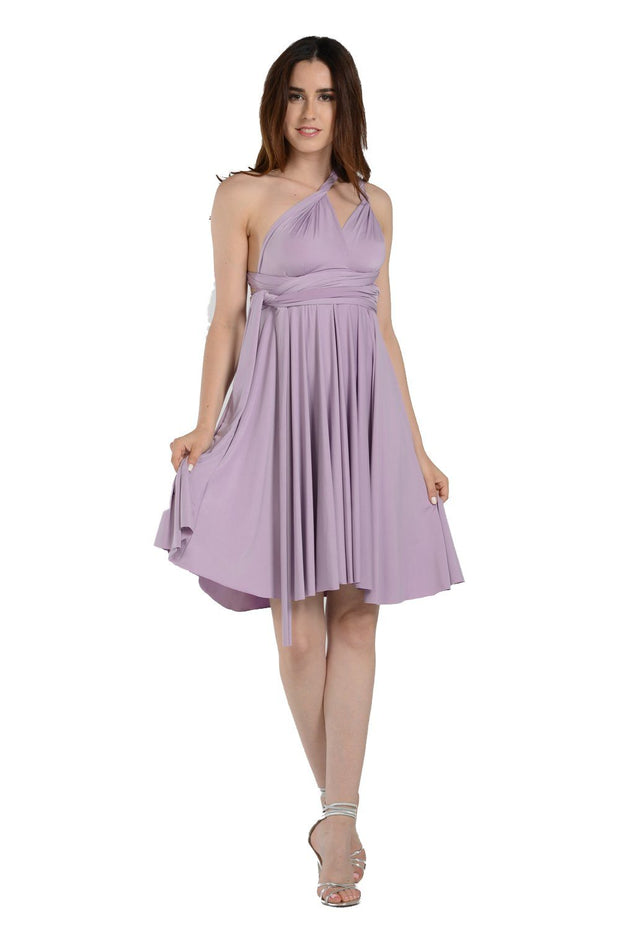 Aqua Short Convertible Jersey Dress by Poly USA-Short Cocktail Dresses-ABC Fashion