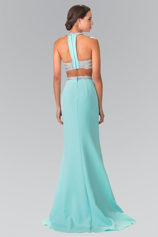 Aqua Two-Piece Dress with Beaded Accents by Elizabeth K GL2256-Long Formal Dresses-ABC Fashion