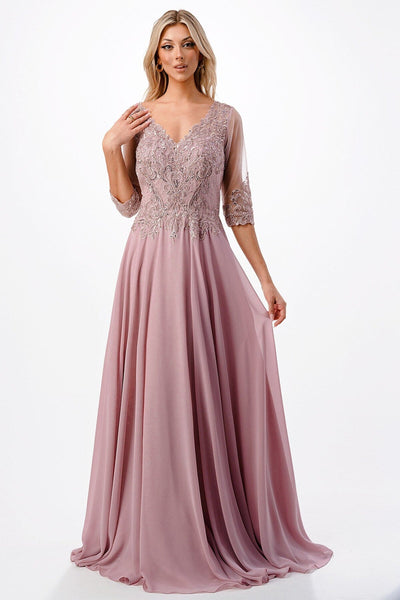 Bead Embroidered 3/4 Sleeve Gown by Coya M2722
