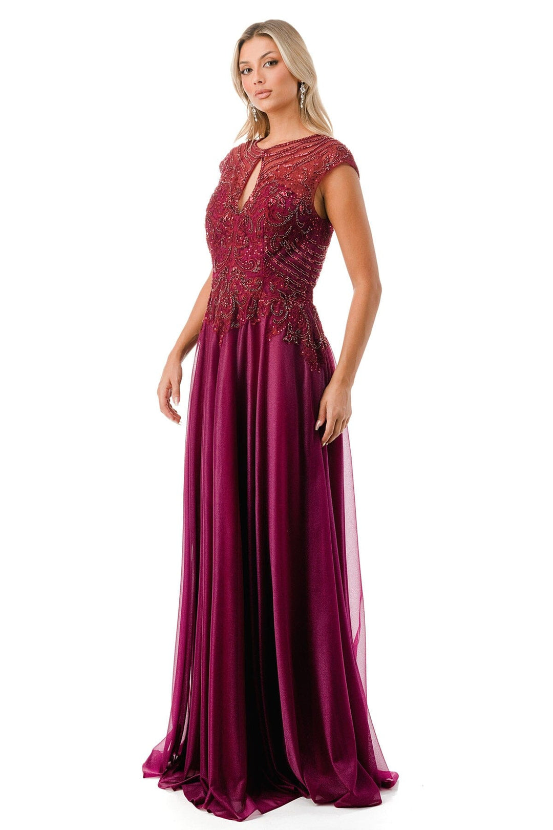 Bead Embroidered Cap Sleeve A-line Gown by Coya M2736Y