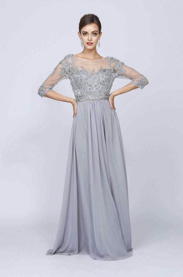 Bead Embroidered Formal Gown with Sheer Sleeves by Juliet 600 – ABC Fashion