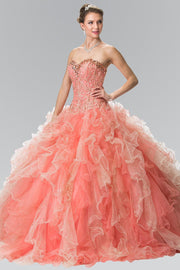 Bead Embroidered Strapless Ruffled Ballgown by Elizabeth K GL2210-Quinceanera Dresses-ABC Fashion