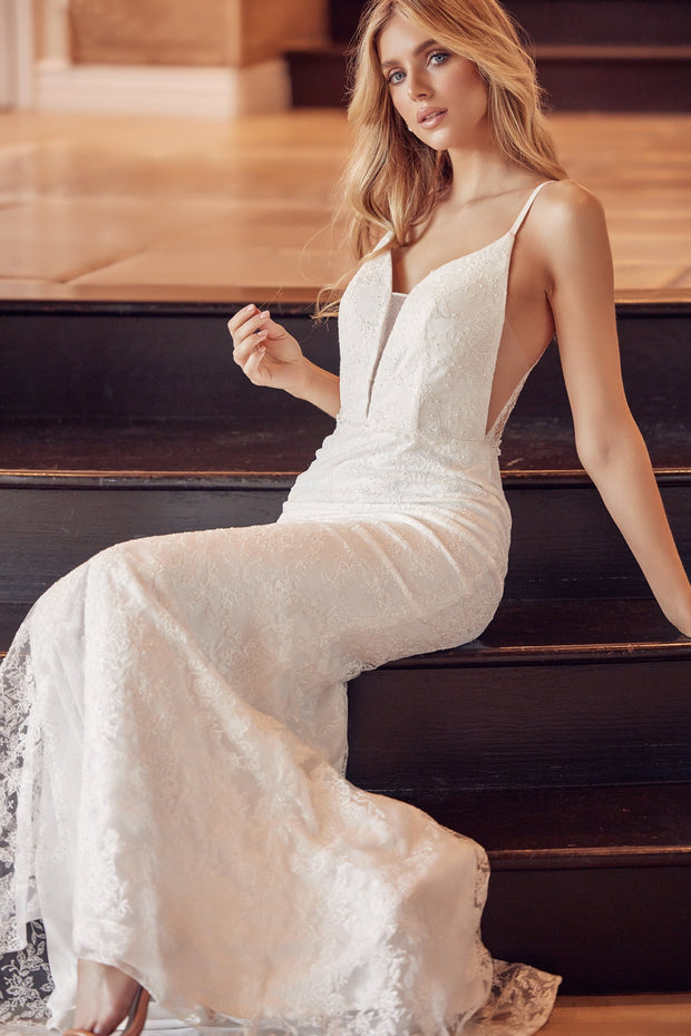Beaded Applique Sleeveless Mermaid Dress by Juliet 272