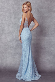 Beaded Applique Sleeveless Mermaid Dress by Juliet 272