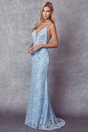 Beaded Applique Sleeveless Mermaid Dress by Juliet 272