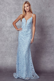 Beaded Applique Sleeveless Mermaid Dress by Juliet 272