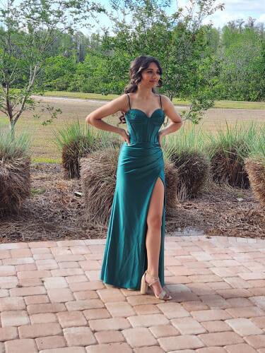 Beaded Bustier Satin Gown by Nox Anabel E1044 - Outlet