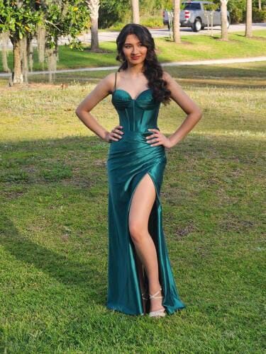 Beaded Bustier Satin Gown by Nox Anabel E1044 - Outlet