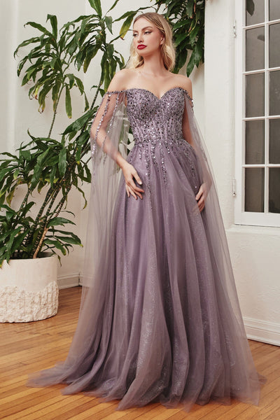 Beaded Cape Sleeve Gown by Ladivine CD0204