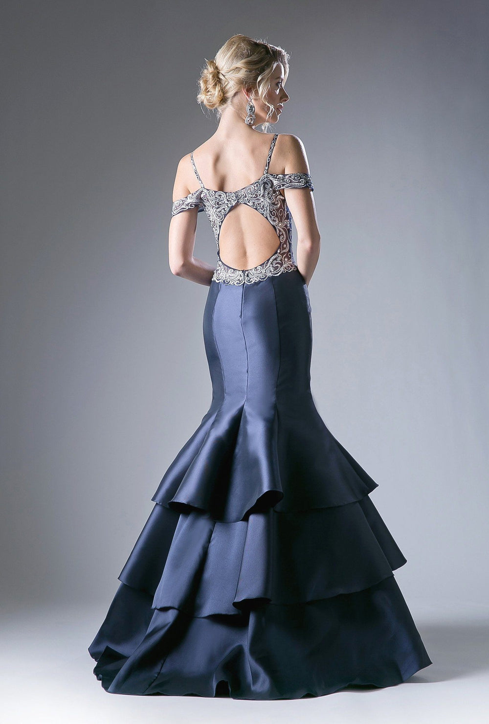 Beaded Cold Shoulder Mermaid Dress by Cinderella Divine 13115-Long Formal Dresses-ABC Fashion