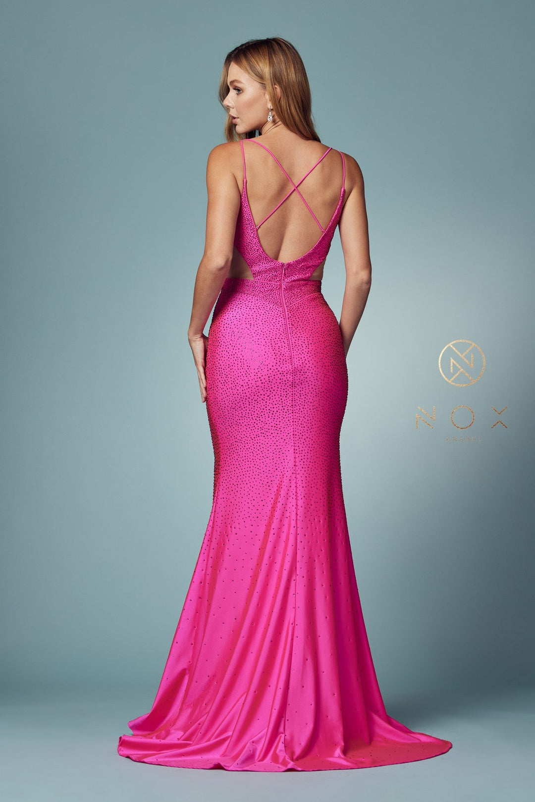 Beaded Cutout Mermaid Gown by Nox Anabel E1003