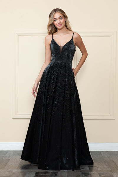 Beaded Deep V-Neck Gown by Poly USA 8888